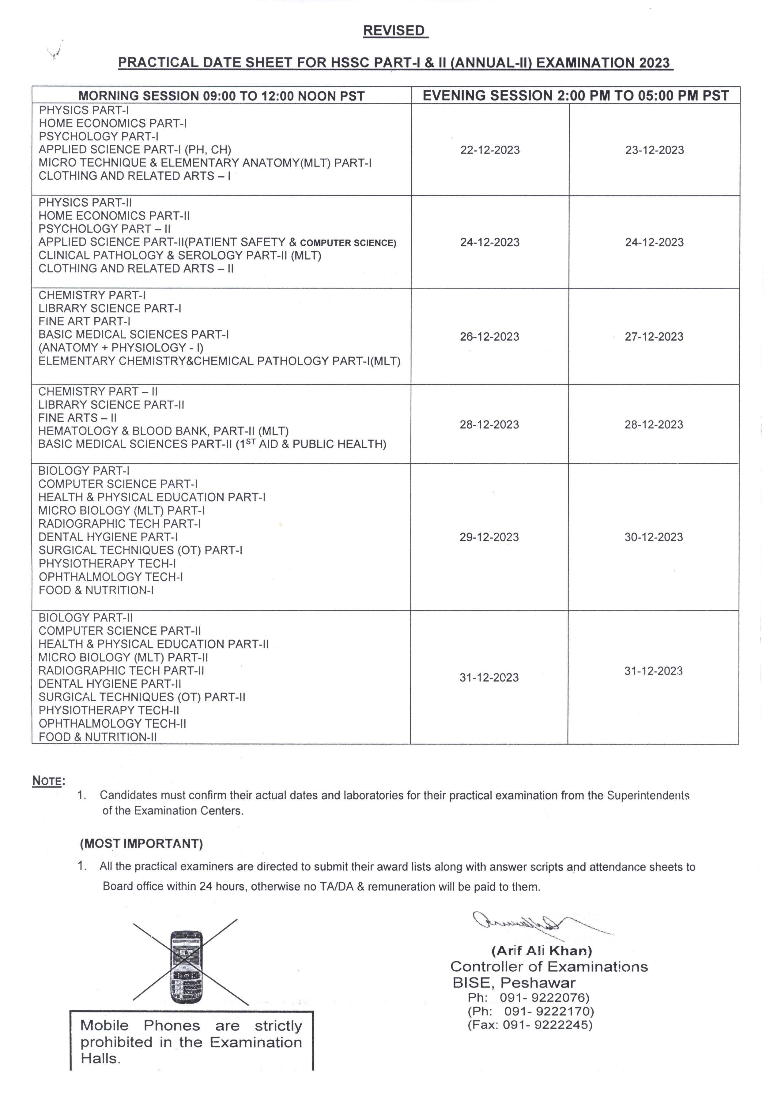 Board of Intermediate & Secondary Education Peshawar :: BISEP